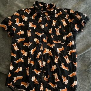 Y2K Black Corgi Print Men's Shirt